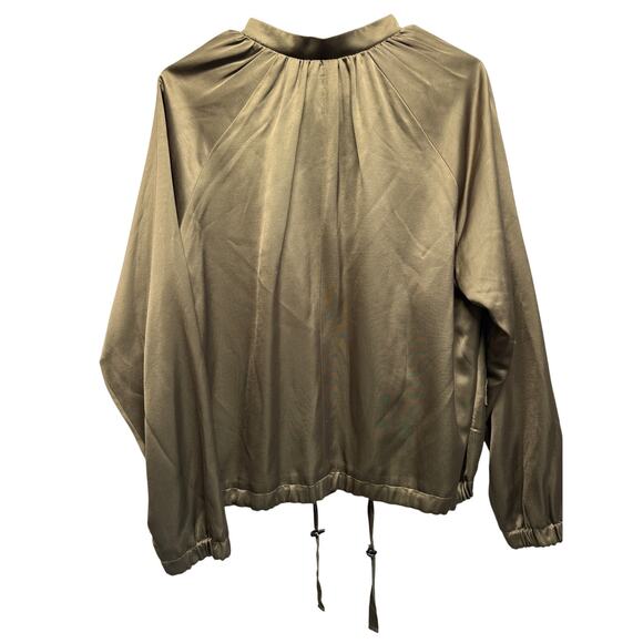 Banana Republic Olive Satin Bomber Jacket Zip Front Drawstring Hem Size M - Picture 8 of 10